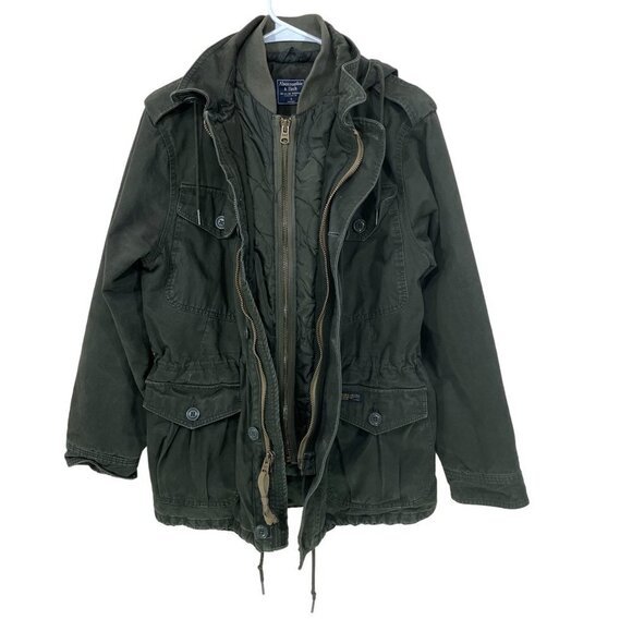 Abercrombie & Fitch Men Sz S Military‎ Hooded Quilted Lining Canvas Field Jacket - Picture 3 of 9